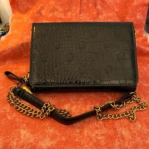Betsey Johnson Black Crossbody Bag with Gold Chain